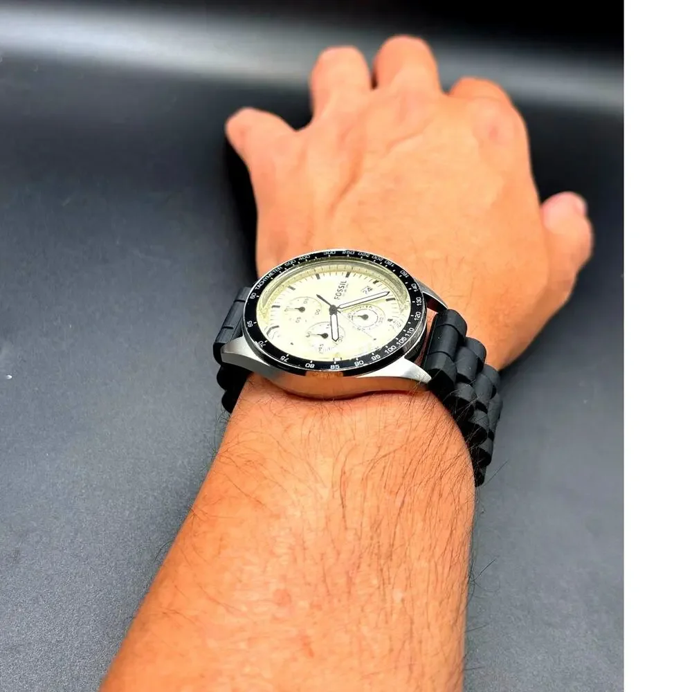 Fossil Sport 54 CH3023 Chronograph Beige Dial Black Strap 44mm Watch